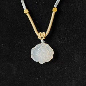 Hand-Carved Natural Icy Translucent Jade Lotus Pendant